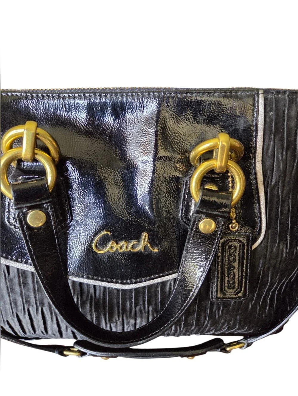 Coach Ashley Gathered Leather Satchel Black Purse F14493 Shoulder Bag Y2k